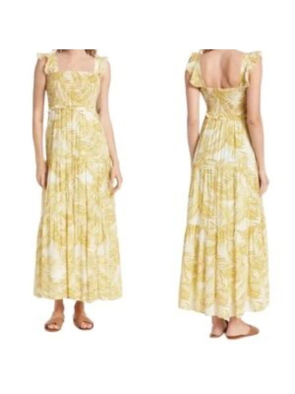 Nanette Lepore chartreuse shirred bodice tiered maxi sundress Size 14 summer